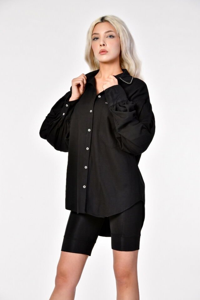 MD Trend Oversize Siyah Gömlek  - Siyah