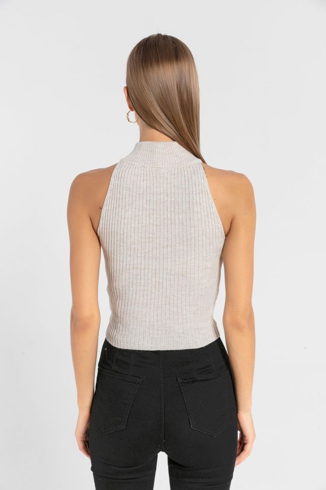 Miss Poem Kolsuz Dar Kesim Triko  - Taş