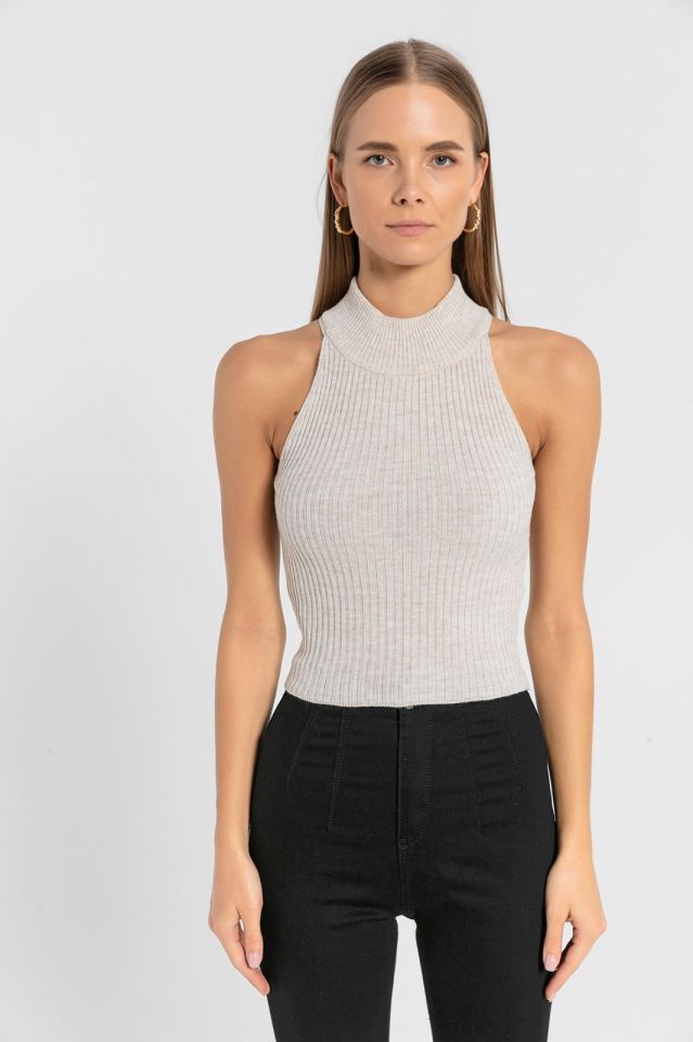 Miss Poem Kolsuz Dar Kesim Triko  - Taş