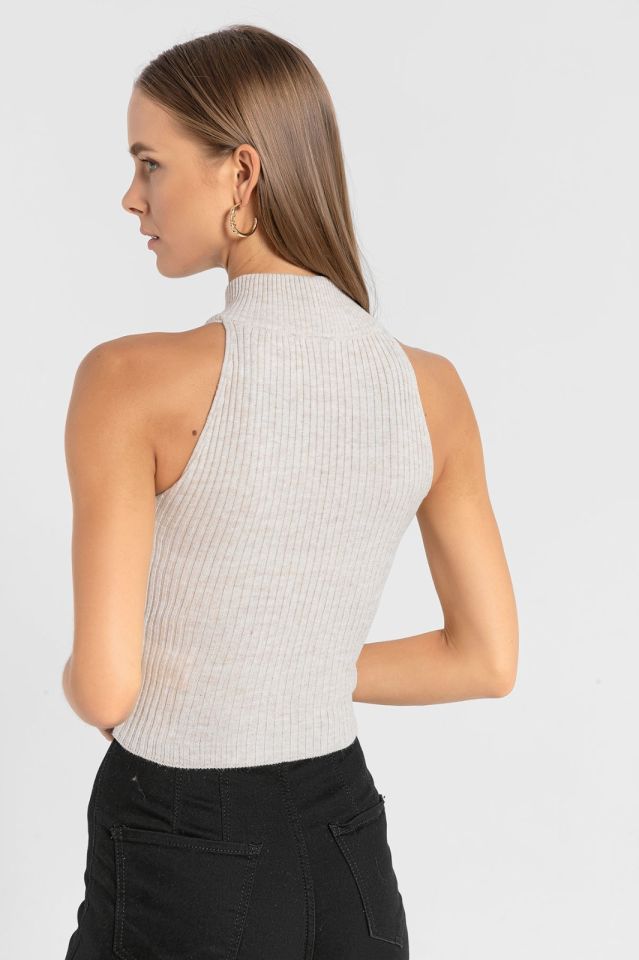 Miss Poem Kolsuz Dar Kesim Triko  - Taş