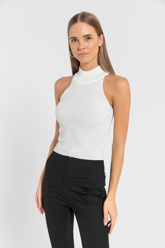 Miss Poem Kolsuz Dar Kesim Triko  - Ekru