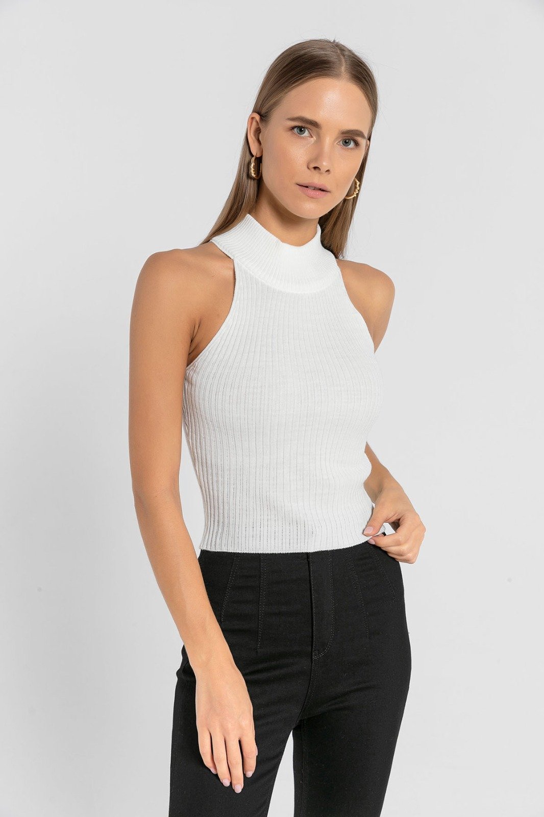 Miss Poem Kolsuz Dar Kesim Triko  - Ekru