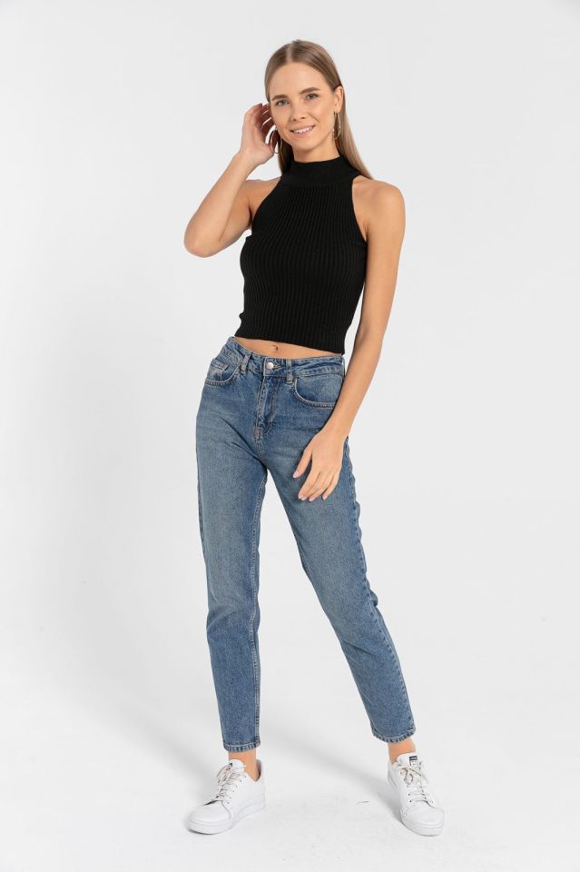 Miss Poem Kolsuz Dar Kesim Triko  - Siyah