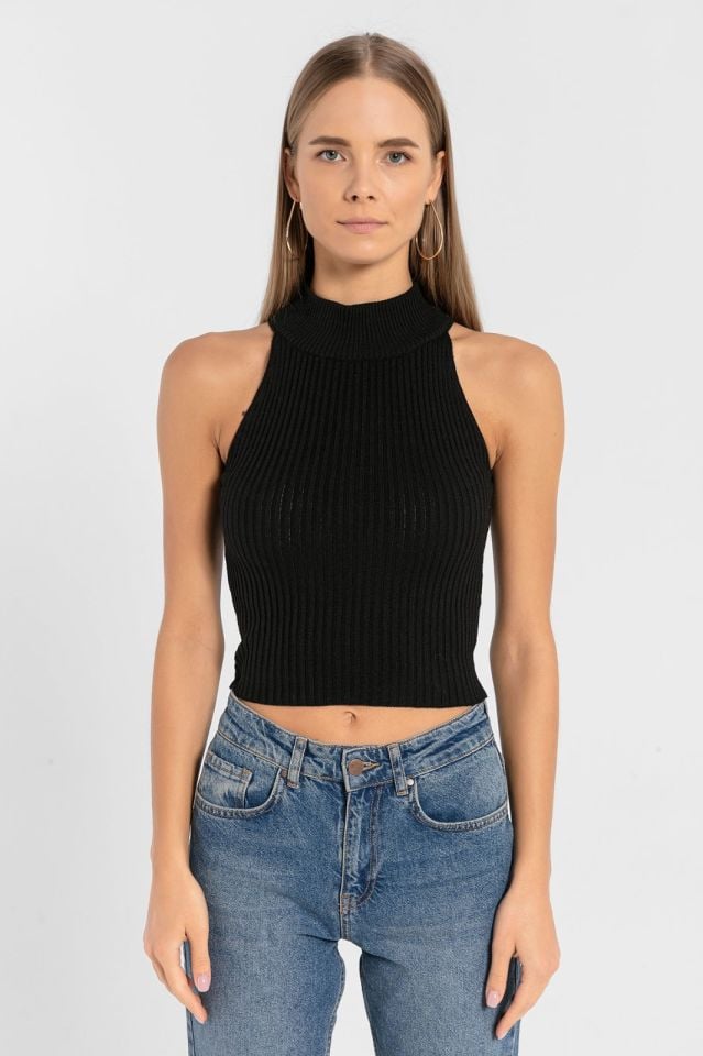 Miss Poem Kolsuz Dar Kesim Triko  - Siyah