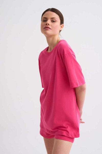 Organik Regular Fit Kısa Kollu Kadın Tişört - Pembe Pembe - XL