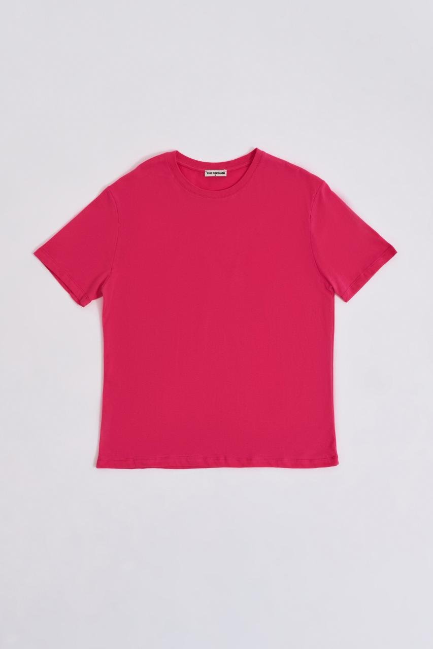 Organik Regular Fit Kısa Kollu Kadın Tişört - Pembe Pembe - XS