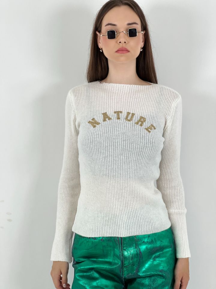 Miss Poem Önü El İşlemeli Kazak  - Ekru