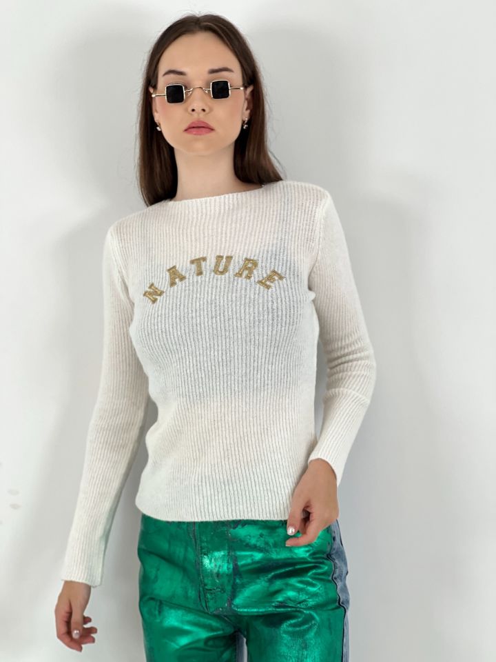 Miss Poem Önü El İşlemeli Kazak  - Ekru