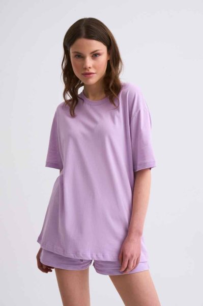 Organik Regular Fit Kısa Kollu Kadın Tişört - Lila Lila - L