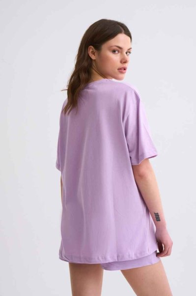 Organik Regular Fit Kısa Kollu Kadın Tişört - Lila Lila - L