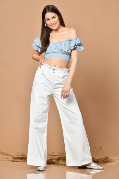 Balon Kol Büzgülü Kadın Bluz - Mavi