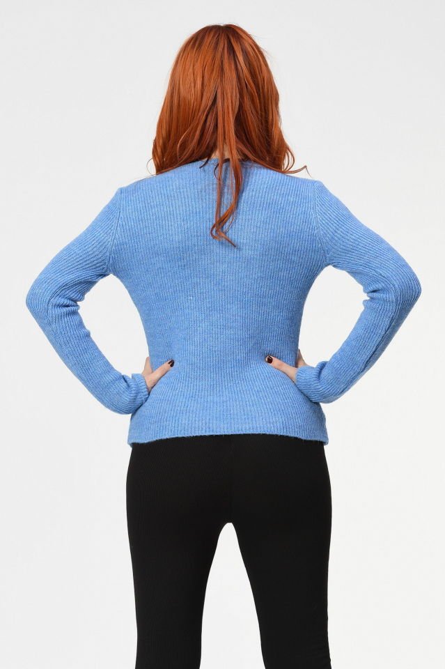 Miss Poem Önü El İşlemeli Kazak  - Mavi