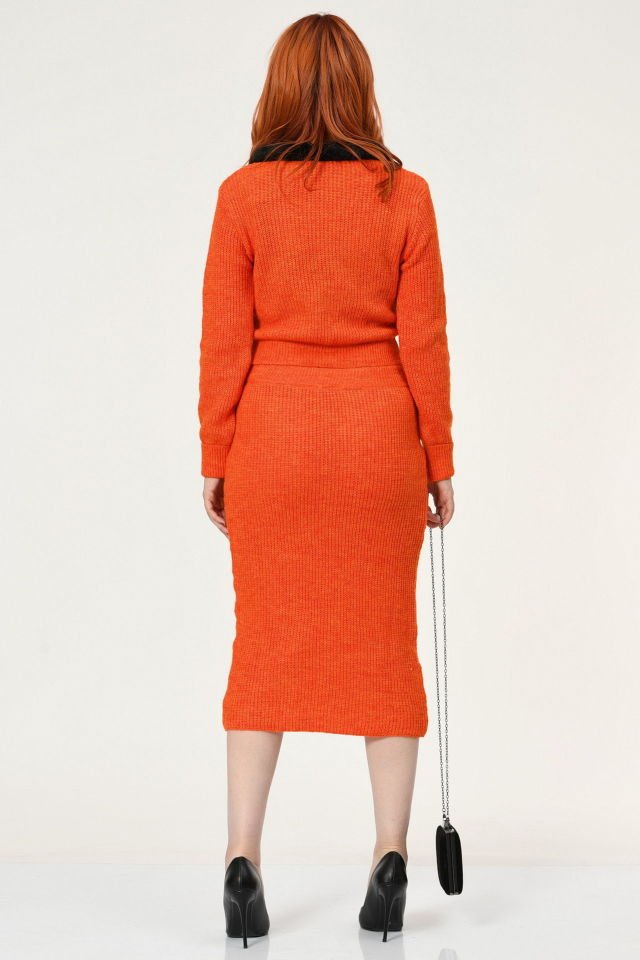 Miss Poem Siyah Düğmeli Triko Takım  - Turuncu