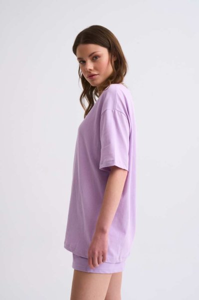 Organik Regular Fit Kısa Kollu Kadın Tişört - Lila Lila - XS
