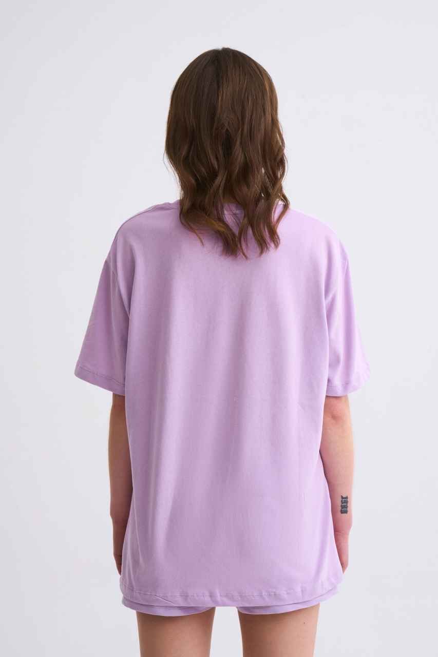 Organik Regular Fit Kısa Kollu Kadın Tişört - Lila Lila - XS