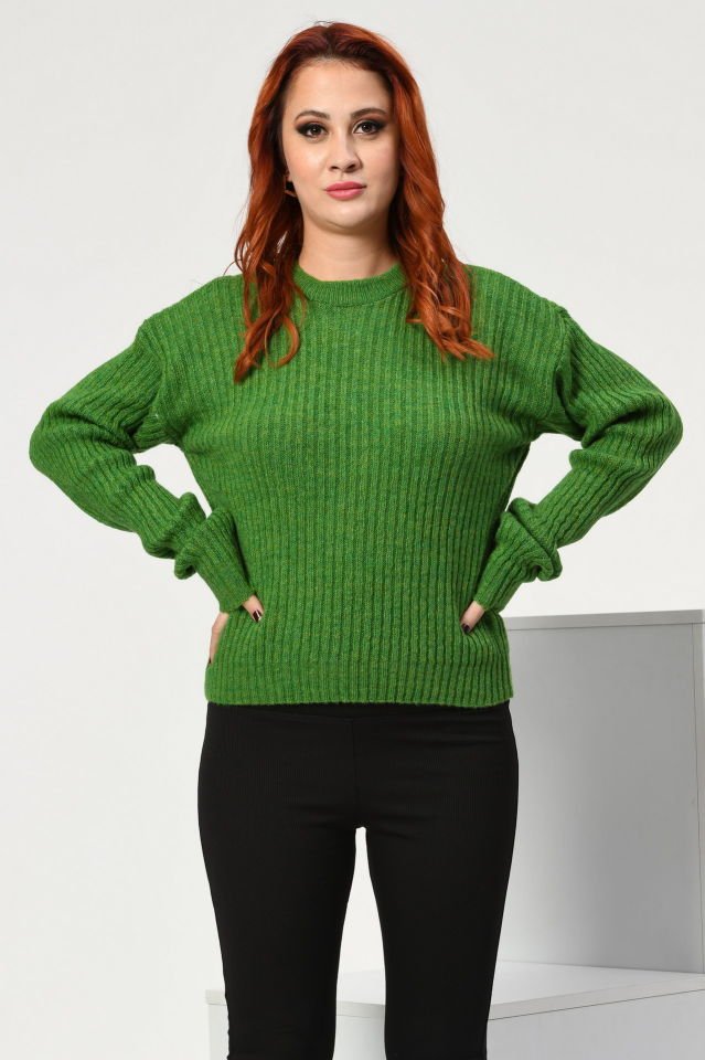 Miss Poem Uzun Kollu Triko Kazak  - Yeşil