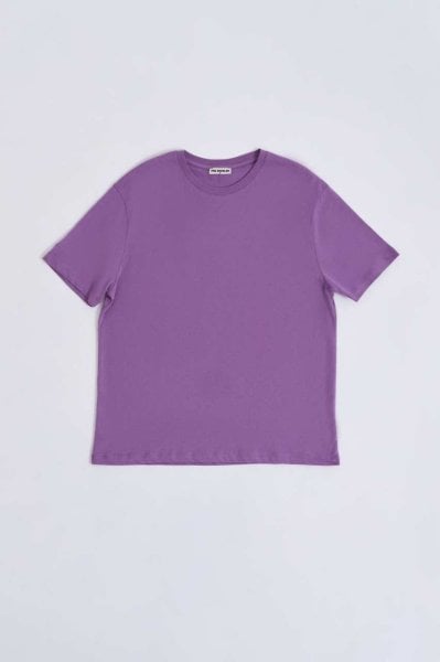 Organik Regular Fit Kısa Kollu Kadın Tişört - Mor Mor - L