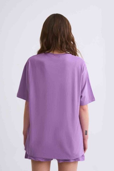 Organik Regular Fit Kısa Kollu Kadın Tişört - Mor Mor - L