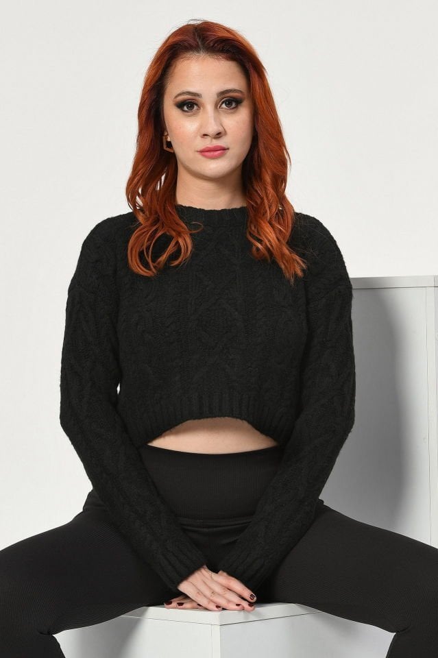 Miss Poem Uzun Kollu Kazak  - Siyah