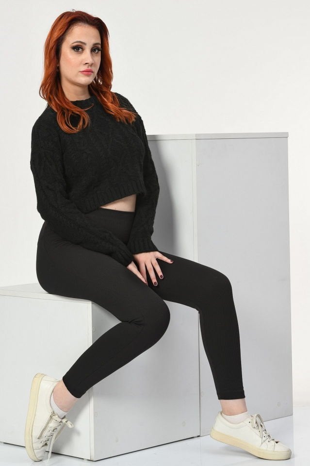 Miss Poem Uzun Kollu Kazak  - Siyah