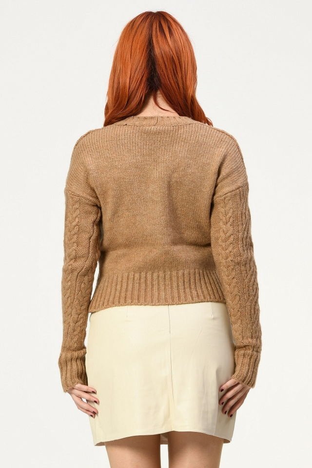 Miss Poem İnci Düğmeli Kalın Hırka  - Camel