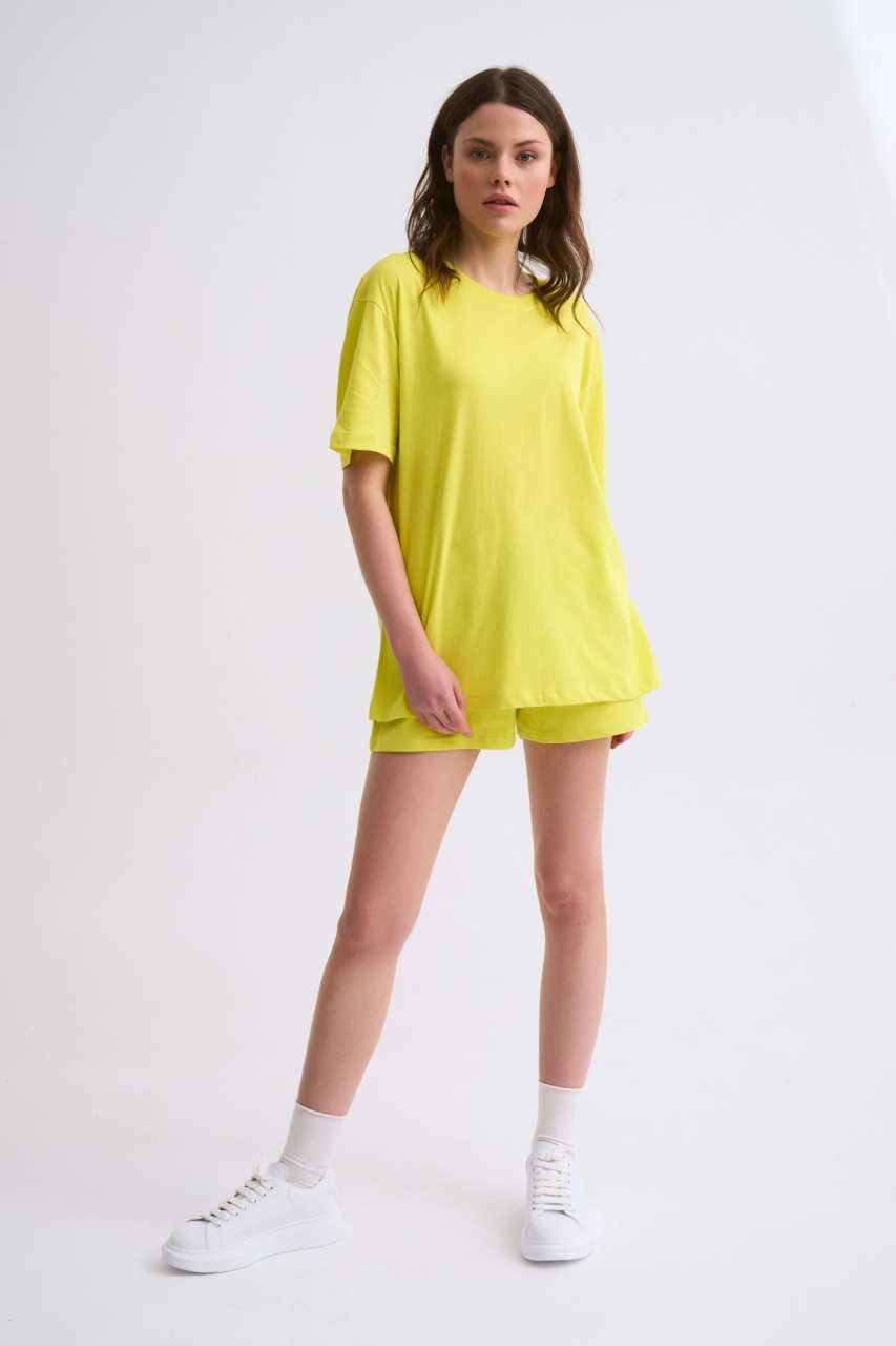 Organik Regular Fit Kısa Kollu Kadın Tişört - Sarı Sarı - L