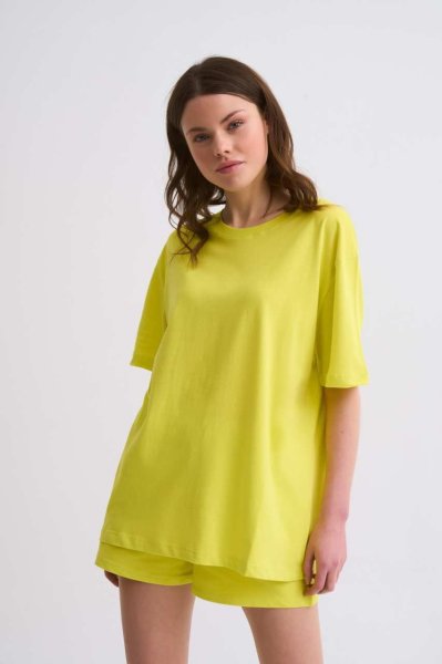 Organik Regular Fit Kısa Kollu Kadın Tişört - Sarı Sarı - L