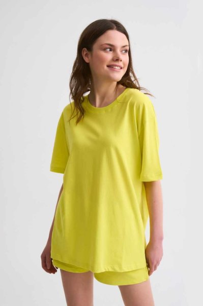 Organik Regular Fit Kısa Kollu Kadın Tişört - Sarı Sarı - L