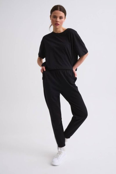Organik Regular Fit Kısa Kollu Kadın Crop Tişört - Siyah Siyah - XL
