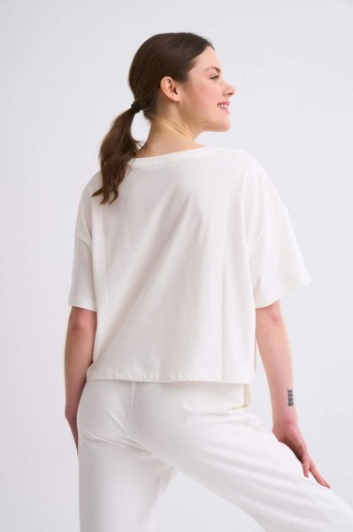 Organik Regular Fit Kısa Kollu Kadın Crop Tişört - Ekru Ekru - S