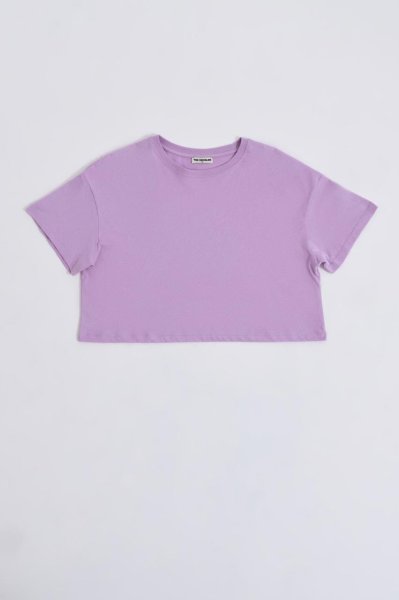 Organik Regular Fit Kısa Kollu Kadın Crop Tişört - Lila Lila - S