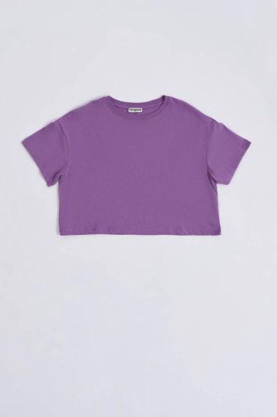 Organik Regular Fit Kısa Kollu Kadın Crop Tişört - Mor Mor - L