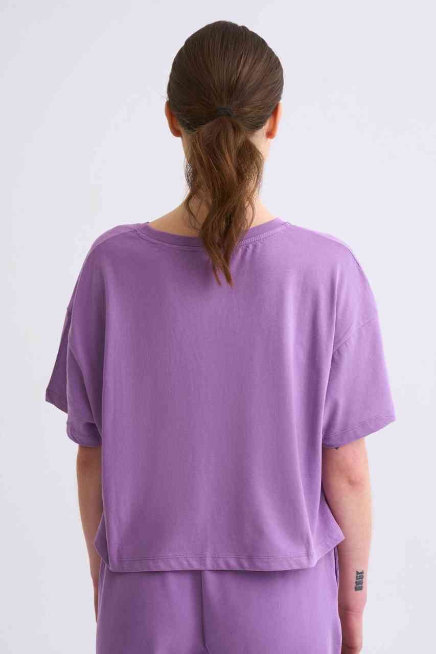 Organik Regular Fit Kısa Kollu Kadın Crop Tişört - Mor Mor - XL