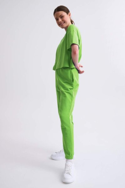 Organik Regular Fit Kısa Kollu Kadın Crop Tişört - Yeşil Yeşil - XS