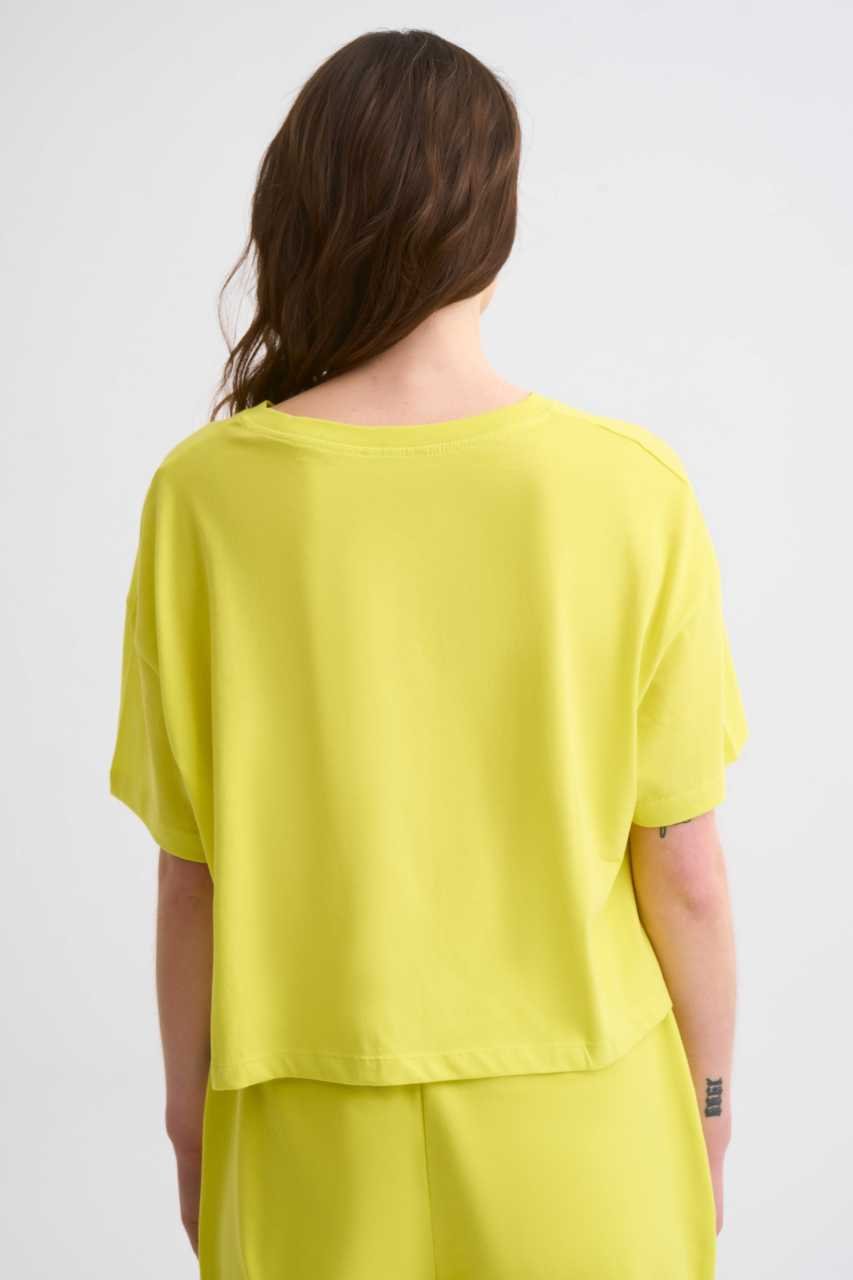 Organik Regular Fit Kısa Kollu Kadın Crop Tişört - Sarı Sarı - M