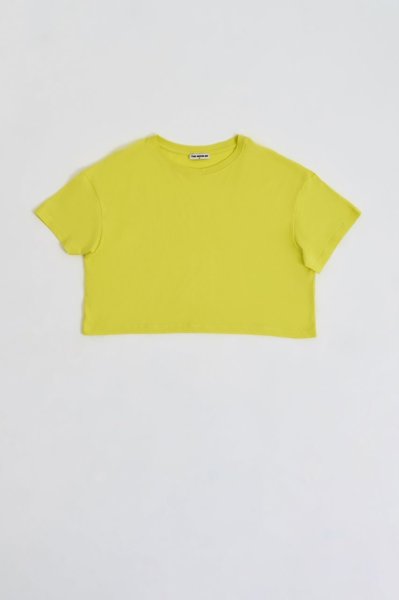 Organik Regular Fit Kısa Kollu Kadın Crop Tişört - Sarı Sarı - XL