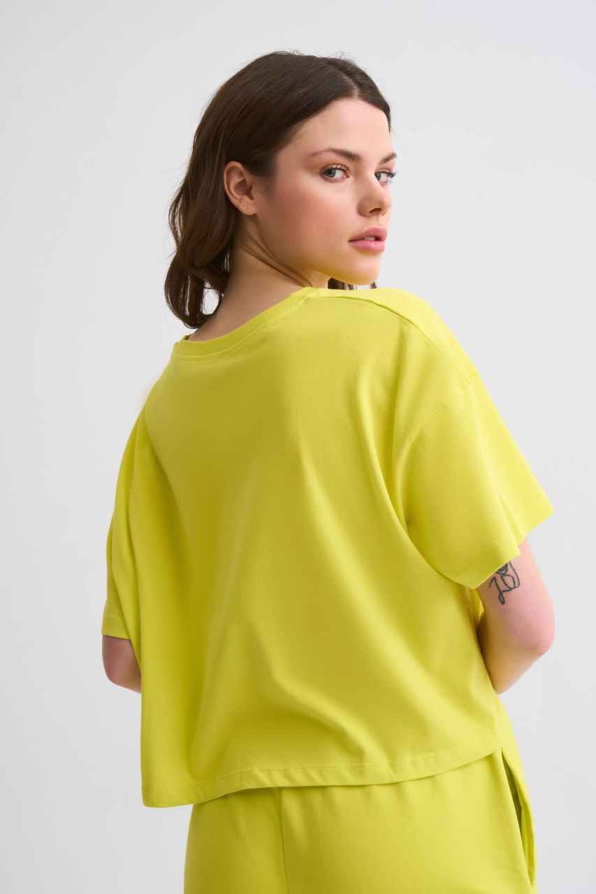 Organik Regular Fit Kısa Kollu Kadın Crop Tişört - Sarı Sarı - XS