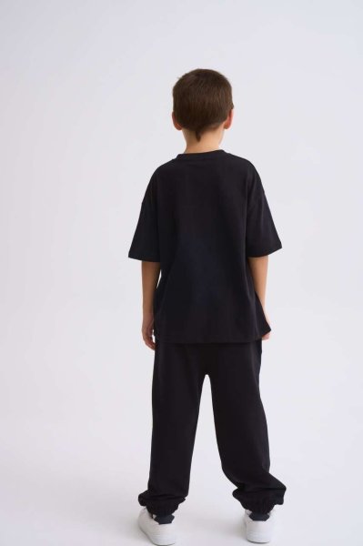 Organik Kısa Kollu Yuvarlak Yaka Erkek Çocuk Tişört - Siyah Siyah - 10-12