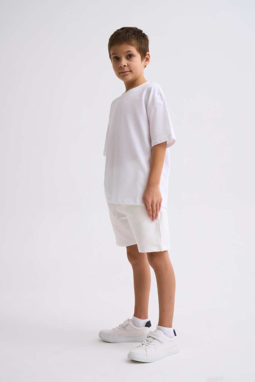 Organik Kısa Kollu Yuvarlak Yaka Erkek Çocuk Tişört - Beyaz Beyaz - 8-10