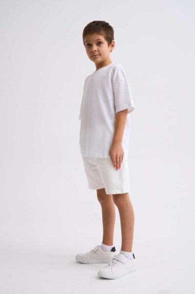 Organik Kısa Kollu Yuvarlak Yaka Erkek Çocuk Tişört - Beyaz Beyaz - 8-10