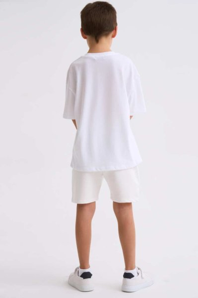 Organik Kısa Kollu Yuvarlak Yaka Erkek Çocuk Tişört - Beyaz Beyaz - 8-10