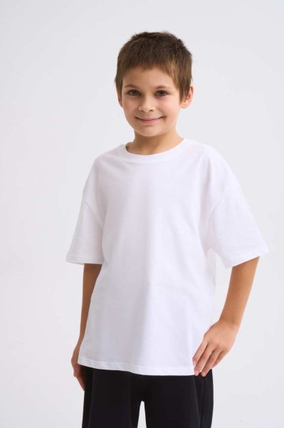 Organik Kısa Kollu Yuvarlak Yaka Erkek Çocuk Tişört - Beyaz Beyaz - 8-10