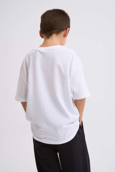 Organik Kısa Kollu Yuvarlak Yaka Erkek Çocuk Tişört - Beyaz Beyaz - 8-10
