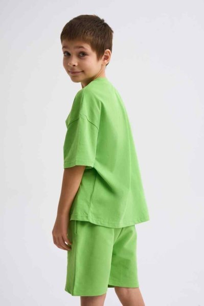 Organik Kısa Kollu Yuvarlak Yaka Erkek Çocuk Tişört - Yeşil Yeşil - 10-12