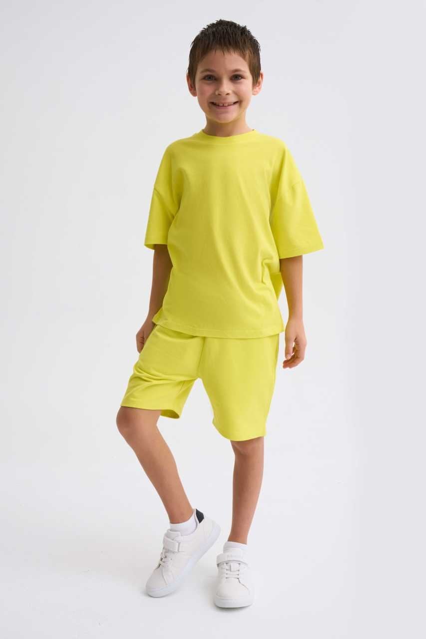 Organik Kısa Kollu Yuvarlak Yaka Erkek Çocuk Tişört - Sarı Sarı - 6-8