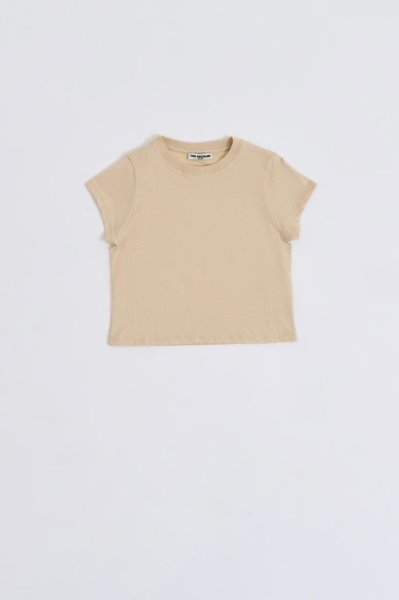 Organik Kısa Kollu Kız Çocuk Crop Tişört - Açık Bej Açık Bej - 10-12