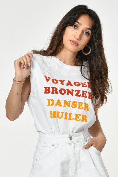 Vatkalı Bisiklet Yaka Tişört  - Beyaz