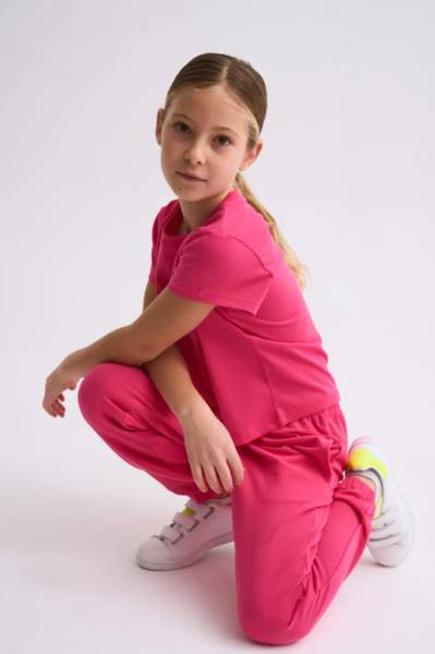Organik Kısa Kollu Kız Çocuk Crop Tişört - Pembe Pembe - 10-12