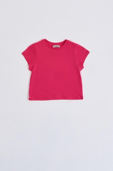 Organik Kısa Kollu Kız Çocuk Crop Tişört - Pembe Pembe - 6-8