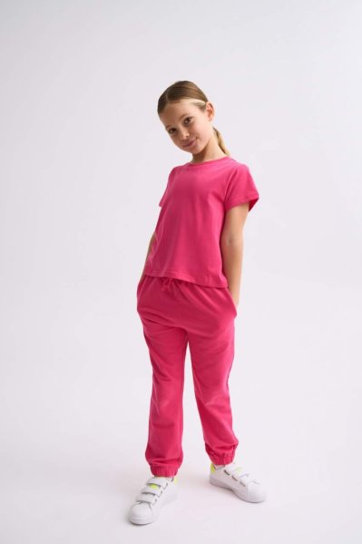 Organik Kısa Kollu Kız Çocuk Crop Tişört - Pembe Pembe - 6-8